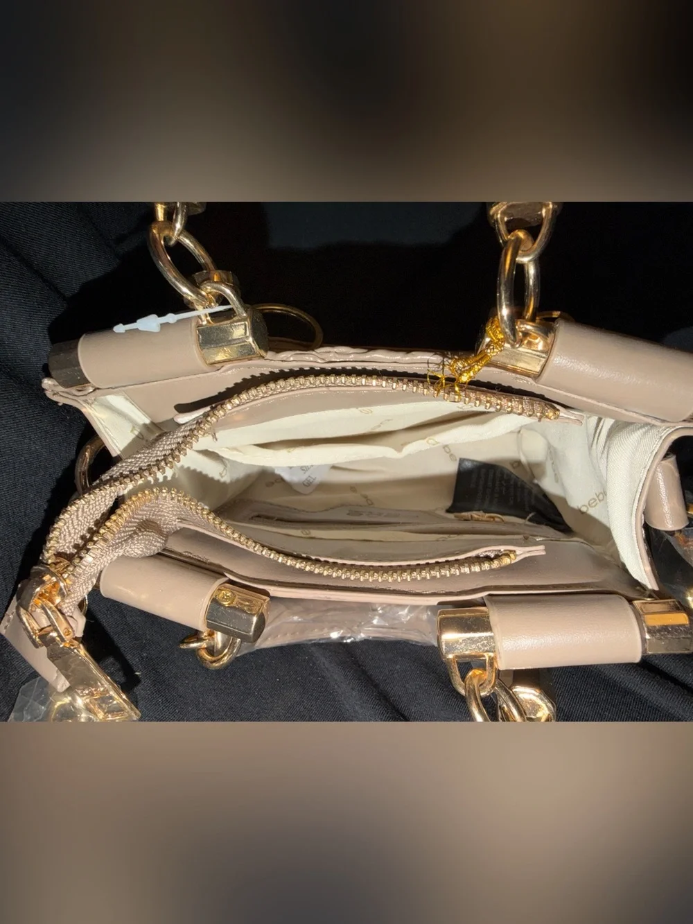 bebe Blush Textured Top-Handle Satchel with Card Holder LT Taupe